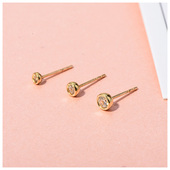 首尔k金纯10k 14k金黄金首饰耳钉 锆石镶嵌光面金边耳钉耳饰单只