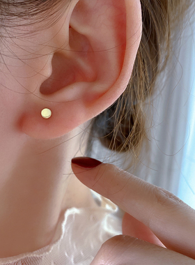 韩国正品纯10K 14K金耳钉 迷你圆片螺纹耳钉睡觉不用摘潮耳饰单只