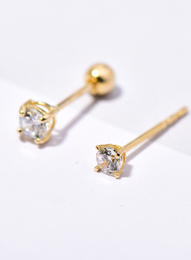 高级感首尔k金纯10k/14k金黄金首饰耳钉 四爪迷你锆石耳钉女单只