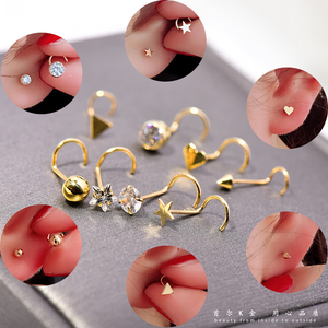 首尔k金纯10k/14k金首饰耳钉 五角星金球锆石弯钩耳骨钉女单只