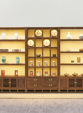新中式实木博古架茶具架榆木家具置物多宝阁柜茶室茶叶架子展示架