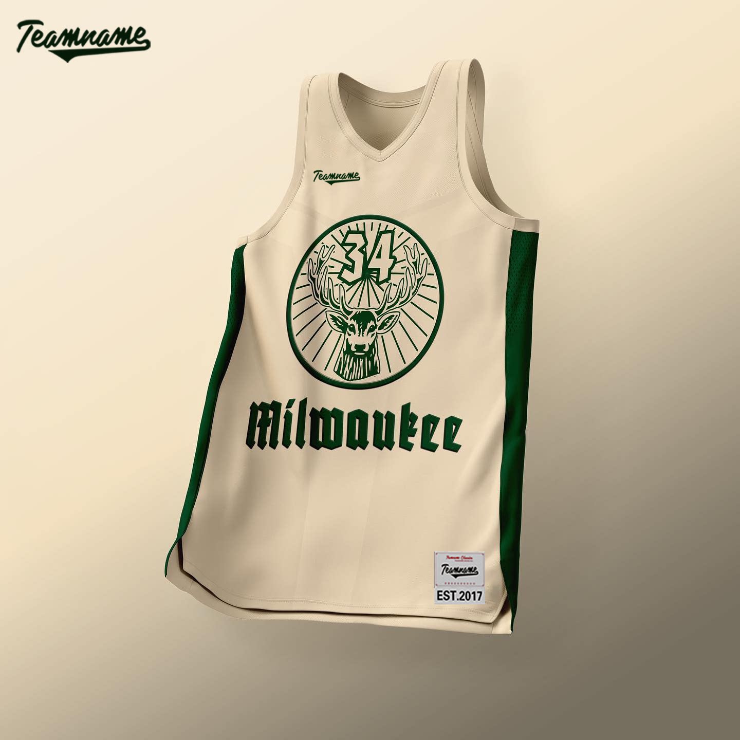 teamname雄鹿美式定制球衣34号篮球服背心透气运动球衣男女队服