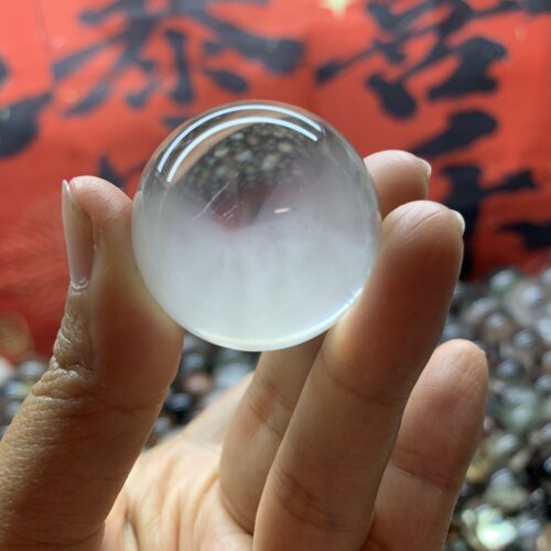 天然白水晶白雾兔毛水晶球摆件直径33.8毫米兔毛球