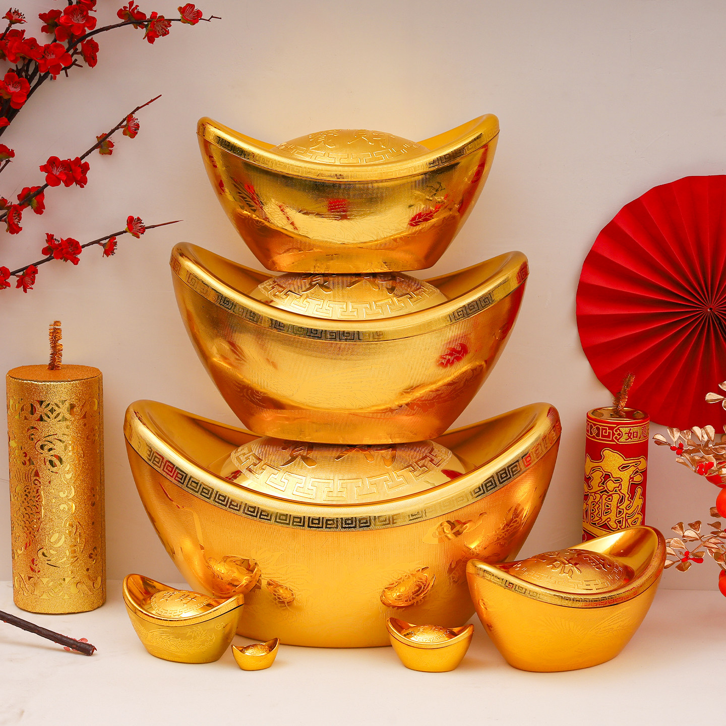 金元宝摆件招财风水家居仿真大元宝新年装饰品糖果盒道具塑料空心