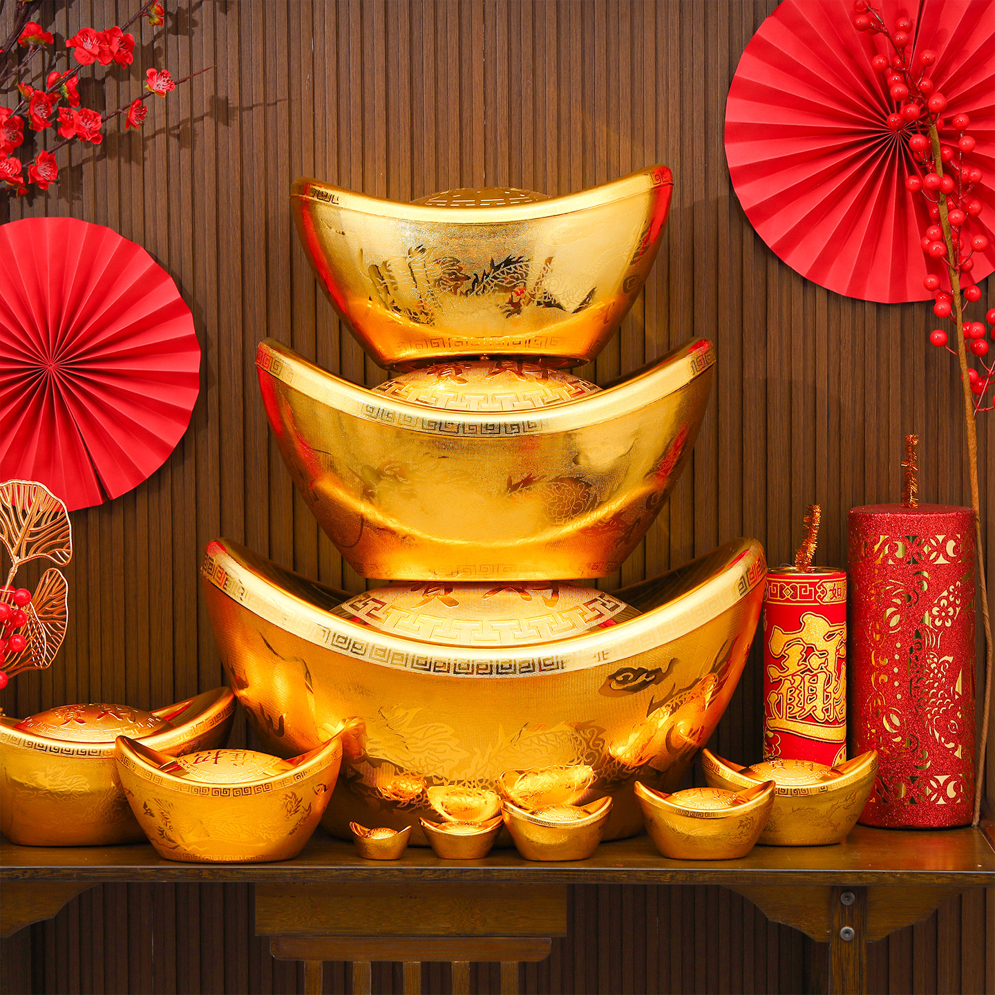 金元宝摆件招财风水家居仿真大元宝新年装饰品糖果盒道具塑料空心