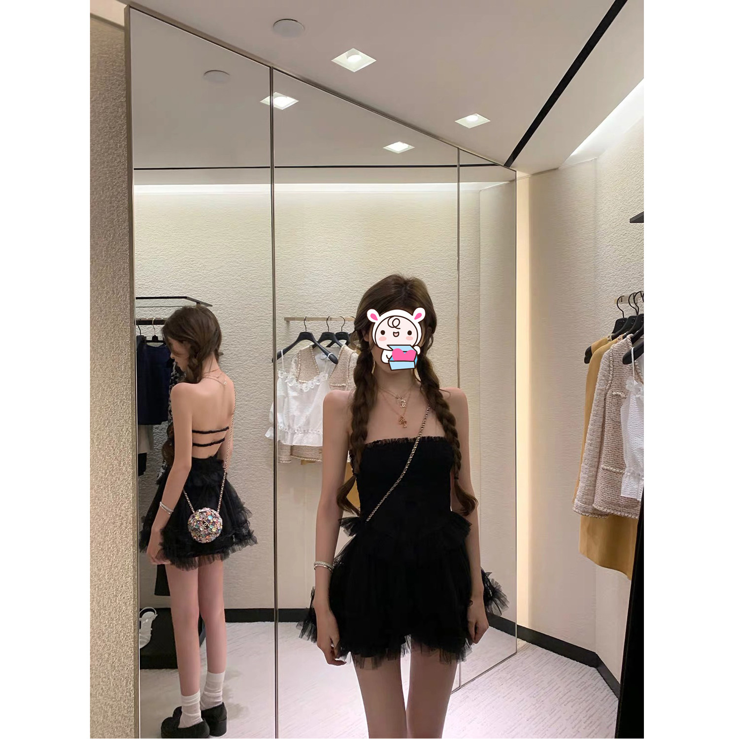 的懒懒你llna【荆棘女巫】氛围感性感褶皱抹胸蕾丝露背蓬蓬连衣裙