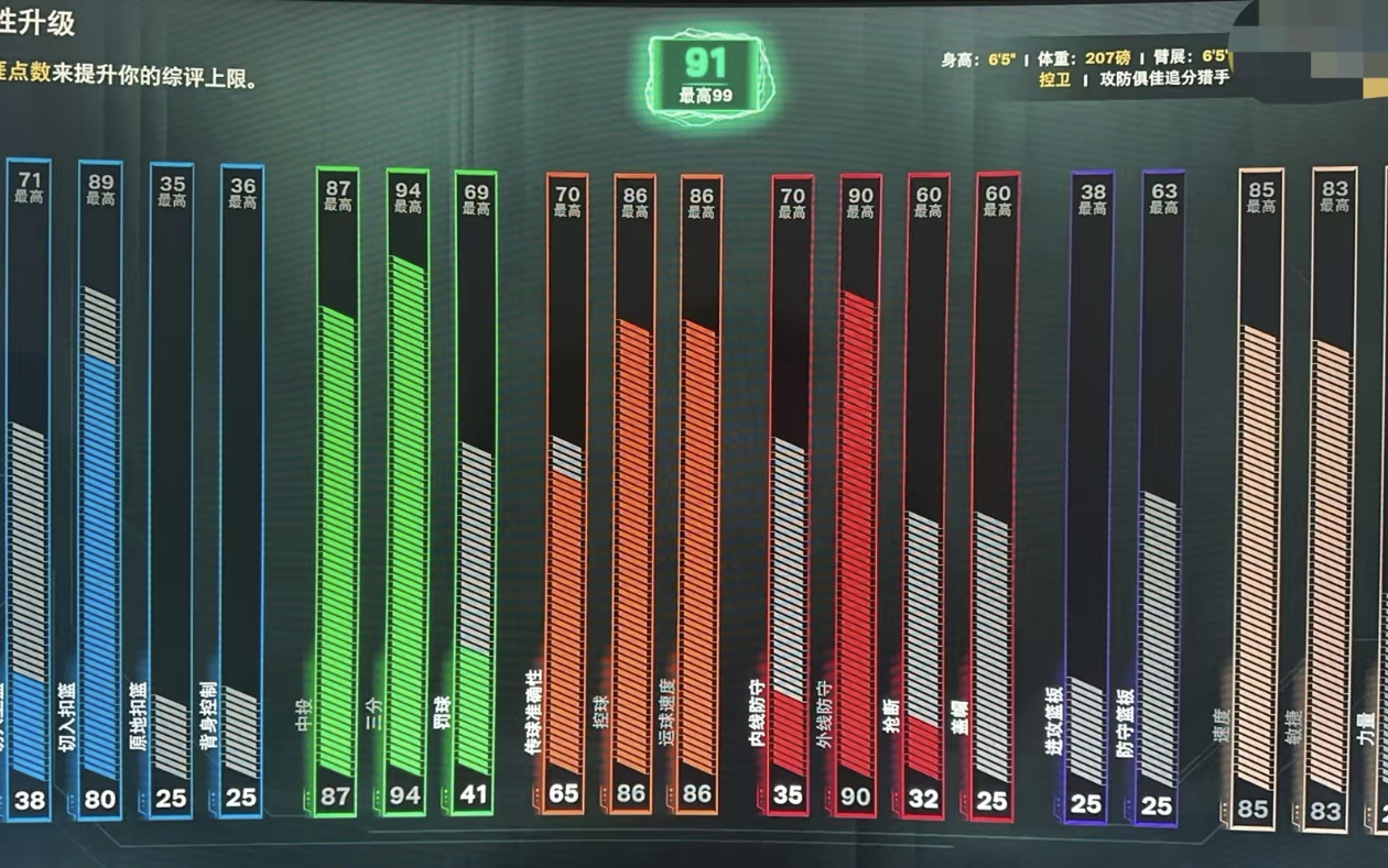 NBA2K27VC99总评99能力值挑战/绿色代打