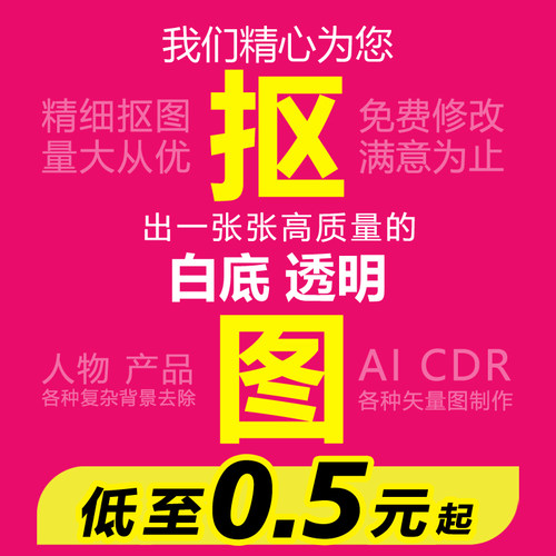 精细抠图扣图矢量图制作证件照换背景去水印精修白底图透明图P图