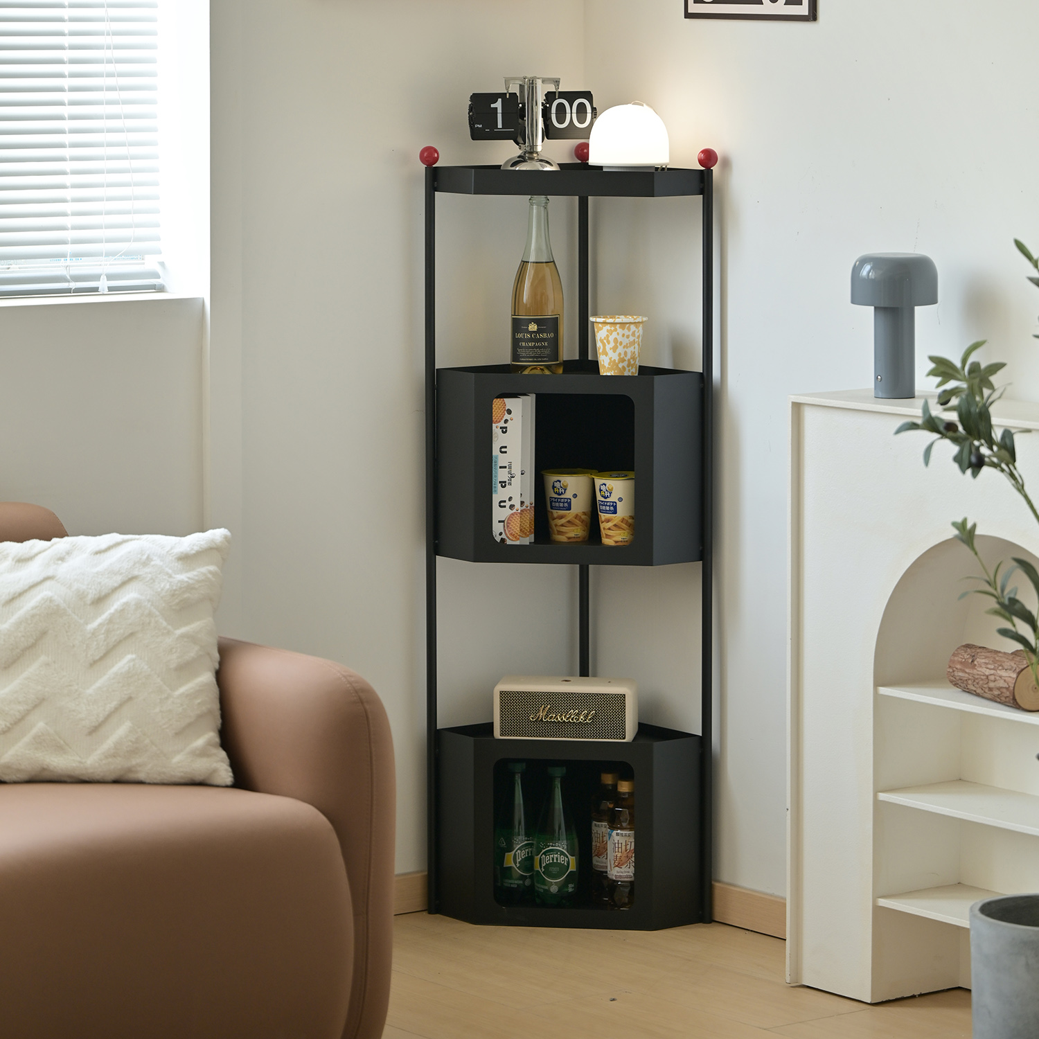 铁梵客厅铁艺落地书架一体靠墙转角置物架墙边小窄柜边角墙角书柜