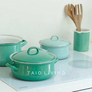 奥地利RIESS湖绿系类搪瓷锅双耳耐高温炖煮锅电磁炉燃气家用汤锅