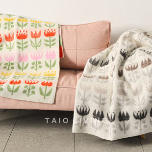 瑞典KLIPPAN北欧轻奢纯羊毛盖毯郁金香居家午睡冬季羊毛绒沙发毯