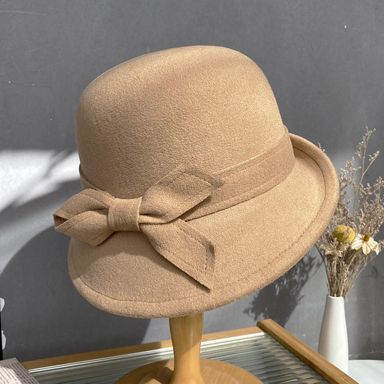 帽子女秋冬卷边羊毛呢礼帽时尚韩版简约时装圆顶礼帽休闲保暖盆帽