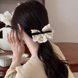 甜美蝴蝶結千金發圈蕾絲雙層溫柔韓版 刺繡復古發圈氣質 皮筋時尚