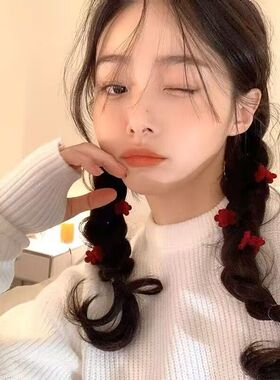 红色编发儿童小抓夹发饰