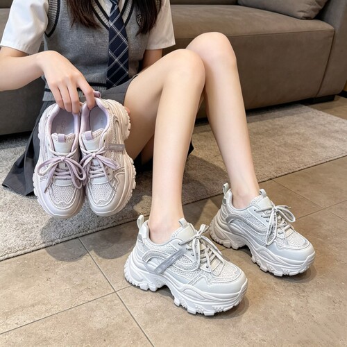 真皮+单网！商场撤柜断码厚底增高水钻夏季休闲老爹鞋女B63885