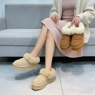 加厚绒保暖短靴冬季 专柜折扣女鞋 洋气M2652 厚底雪地靴女 真皮