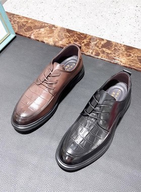 真皮头层牛皮！专柜商场撤柜商务男鞋系带鳄鱼纹男士皮鞋82325