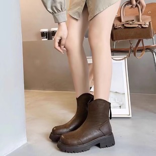 平底厚底舒适百搭短靴女洋气Z532352 女鞋 专柜折扣商场撤柜特价