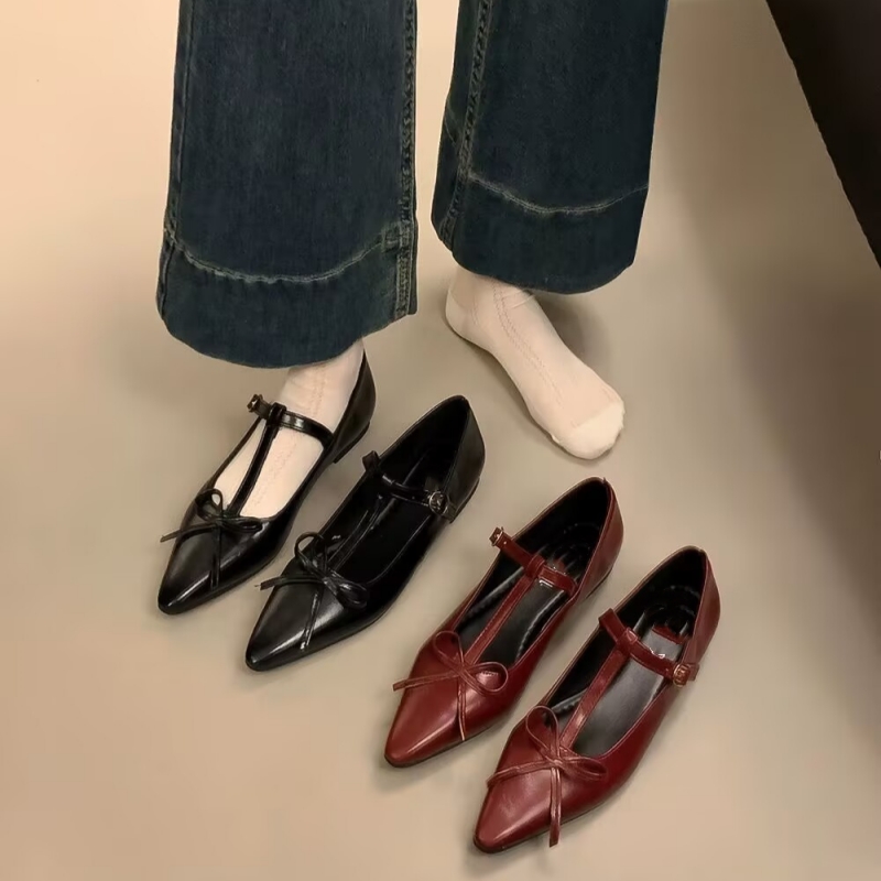 商场撤柜断码女鞋法式尖头蝴蝶结玛丽珍女T字带浅口单鞋Z538109-5