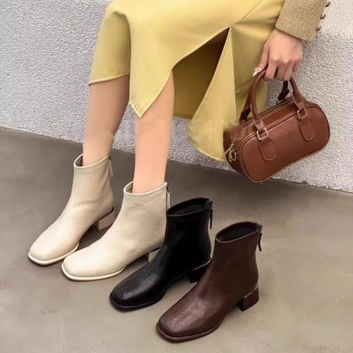 瘦瘦靴！气质名媛！专柜女鞋中跟粗跟时装短靴女百搭Z6-76507-7A