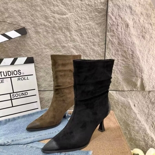 细跟高跟尖头洋气G73100 女鞋 11A 专柜折扣断码 气质名媛短靴女