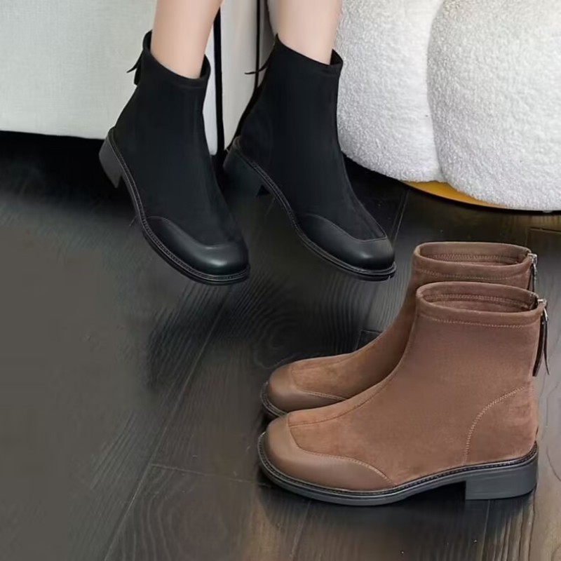 真皮！专柜商场撤柜女鞋低跟平底短靴女拼色时尚洋气Z538329-1A,女鞋,马丁靴,淘宝优惠券,粉丝福利购,淘宝优惠卷