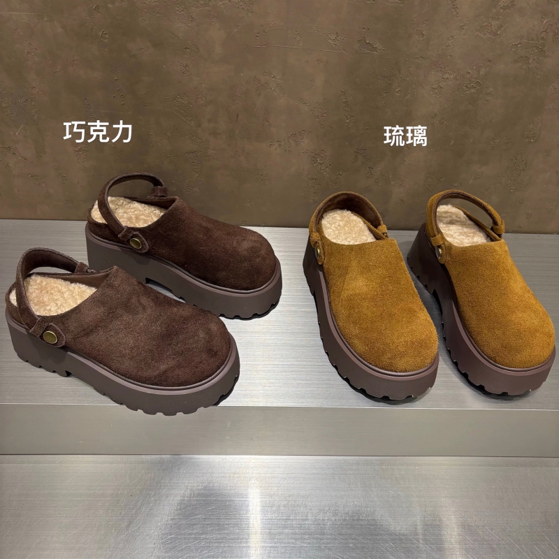 真皮！两穿！加绒勃肯鞋女厚底保暖毛毛鞋半拖懒人鞋M6558917A