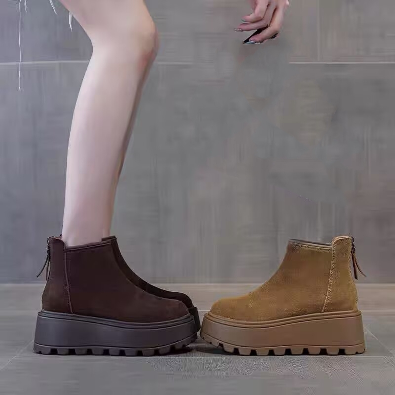 真皮羊京绒！专柜女鞋厚底短靴女舒适百搭洋气勃肯靴G78690-1A