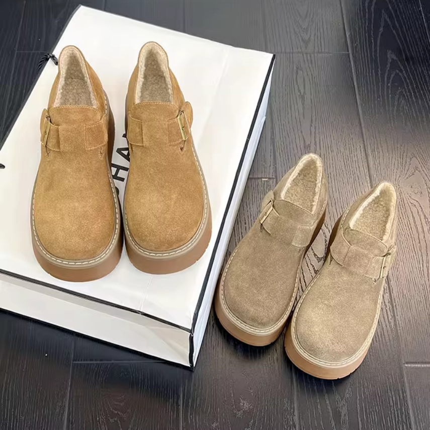 真皮厚底圆头保暖勃肯鞋单鞋女
