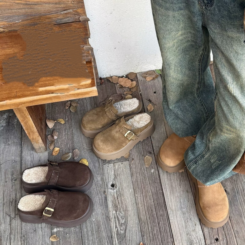 厚底圆头勃肯包头半拖女