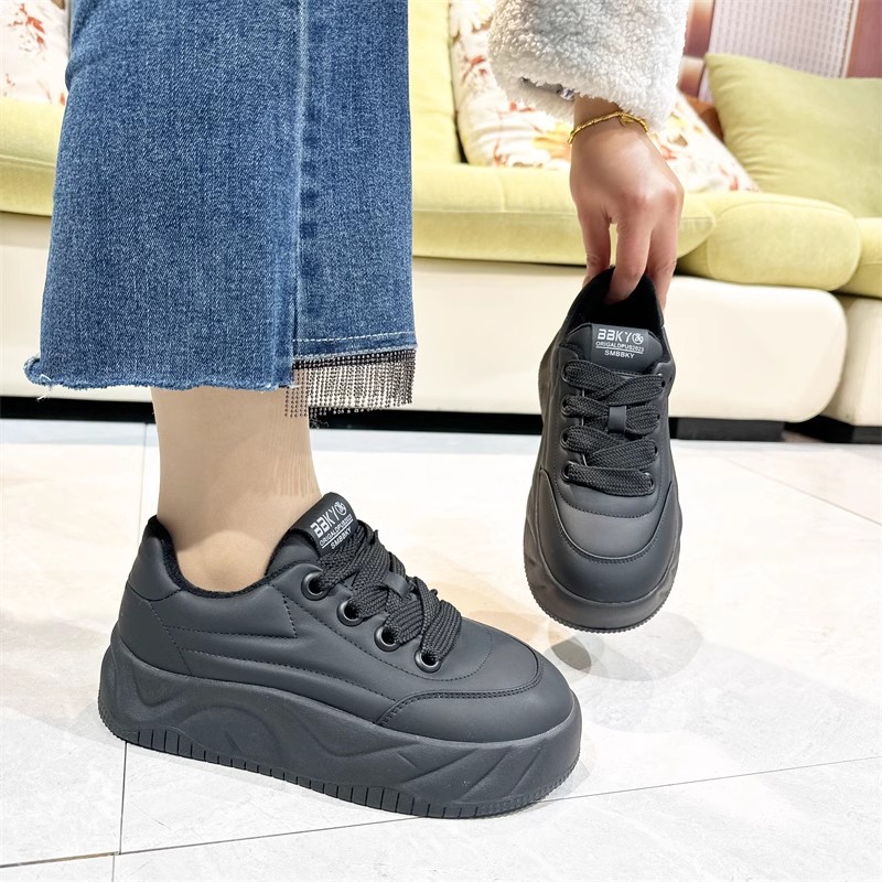 真皮！加绒里！专柜折扣女鞋厚底板鞋冬季休闲鞋女洋气Z2-03998A