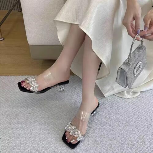 商场撤柜断码法式透明跟仙女风配裙子水钻高跟凉拖鞋女G91519-20