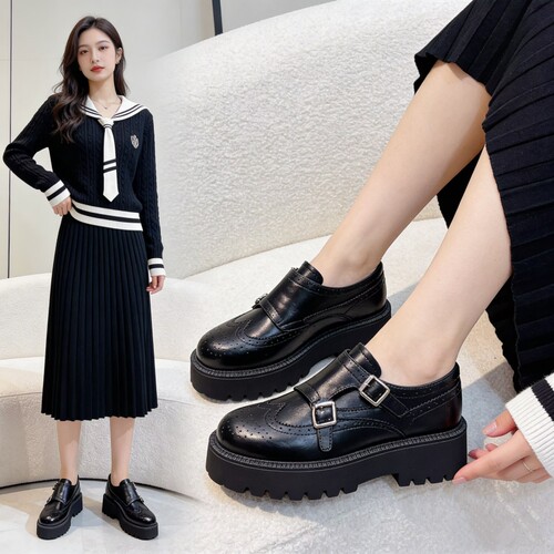 真皮！布洛克雕花！商场撤柜断码厚底时尚乐福小皮鞋女Z3627557