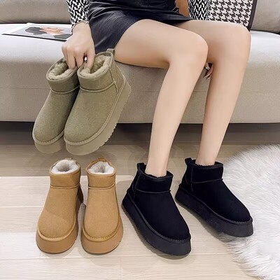 头层牛皮！厚底雪地靴！专柜特价女鞋短靴冬季保暖真皮短靴5853-1