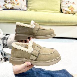 乐福鞋 真皮 粗跟皮带扣小皮鞋 专柜商场撤柜断码 女Z3628126 加绒