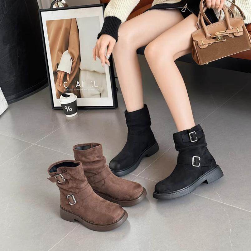 专柜折扣商场断码女鞋圆头皮带扣绒面马丁靴短靴女KM245507-3A,女鞋,马丁靴,淘宝优惠券,粉丝福利购,淘宝优惠卷