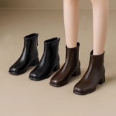 短靴女Z538131 洋气时装 粗跟方头后拉链时尚 专柜商场撤柜断码