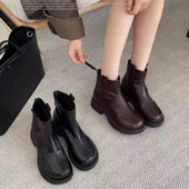 专柜商场撤柜断码 厚底粗跟圆头瘦瘦靴后拉链马丁短靴女Z381833