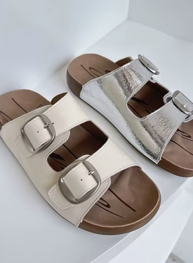真皮！商场断码软底一字拖女拖鞋轻便透气舒适休闲凉拖G718138-8