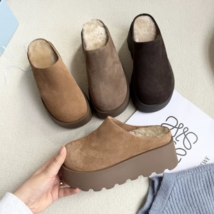 真皮+羊羔毛！专柜商场撤柜断码厚底勃肯包头半拖鞋女M6557373A