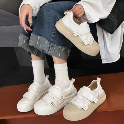 真皮！厚底板鞋女！专柜断码休闲板鞋女魔术贴面包鞋M5-918611
