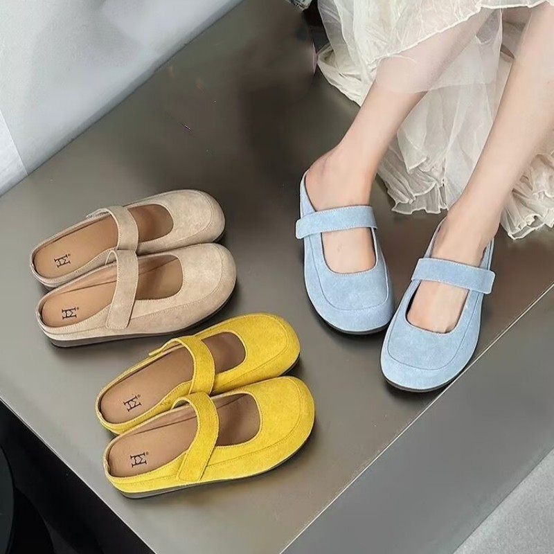 真皮！商场断码魔术贴包头拖女一脚蹬懒人复古凉拖鞋女鞋M6559985