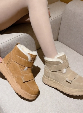 真皮！专柜商场撤柜断码平底厚绒魔术贴雪地靴短靴女G52-98006A