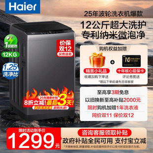 海尔12公斤新大容量洗衣机12kg全自动家用除菌波轮20E0 政府补贴