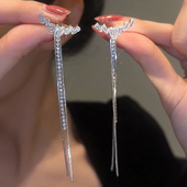 气质简约百搭新 耳环女时尚 小众轻奢设计感锆石长款 流苏适合方脸