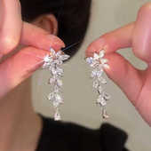 高级感轻奢气质长款 精致耳坠 锆石水滴耳环女设计感小众冷淡风个性