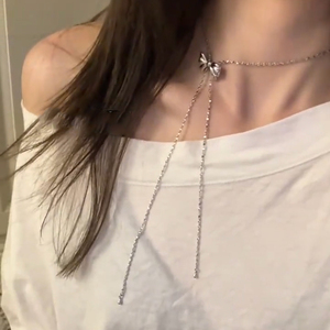 一款多戴抽拉蝴蝶结长款项链女小众时尚设计感锁骨链夏季新款颈链