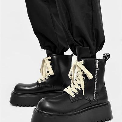 马丁靴男款2025新款高级感痞帅靴子秋季黑色高帮皮鞋厚底拉炼男靴