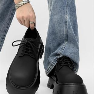 皮鞋男2025新款厚底增高潮牌小众男鞋英伦风黑色通勤高级感德比鞋