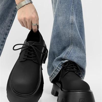 皮鞋男2025新款厚底增高潮牌小众男鞋英伦风黑色通勤高级感德比鞋